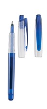 Plastic roller pen with transparent cap. Black and blue ink acco