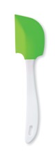 Silicone spatula with plastic handle.