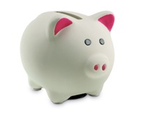 Ceramic piggy bank. 4 EVA pads and black stopper at the bottom.