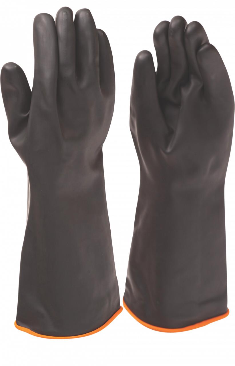 Rubber Glove Elbow Length Smooth Black/Orange