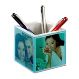 Penholder desk clock, thermometer and picture frame        -Avai