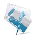 Block note and ball pen in plastic case - blue ink refill -Avail