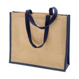 Jute shopping bag with coloured gusset -Available in: Black-Blue