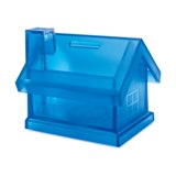 Plastic house saving bank -Available in: Transparent Blue