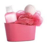 Bath set in colourful wooden basket -Available in: Blue-Fuchsia-