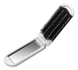 Foldable plastic hair brush with mirror.