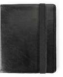 iPad holder in a bonded leather material with elastic closure. -