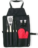 Six piece Barbecue / Braai set in a black nylon apron with carvi