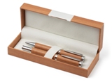 Wooden ballpen and rollerpen with black ink, metal trim parts an