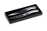 Luxury meat knife and fork set supplied in a velvet inlayed pres