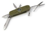 Eight function pocket knife with rubberized casing, featuring a