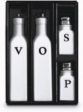 Porcelain oil-vinegar and salt-pepper holders supplied in a blac