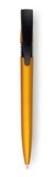 Plastic ballpen with a metallic coloured barrel, innovative push