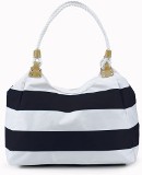 Travel bag with rope handles in a striped PVC material. - Availa