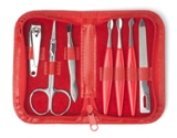 Seven piece manicure set in a coloured PU material case, consist