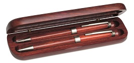 Rosewood ballpen and pencil in a rosewood presentation box, blue