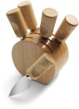 Set of five cheese knives in a wooden holder. - Available in: Br