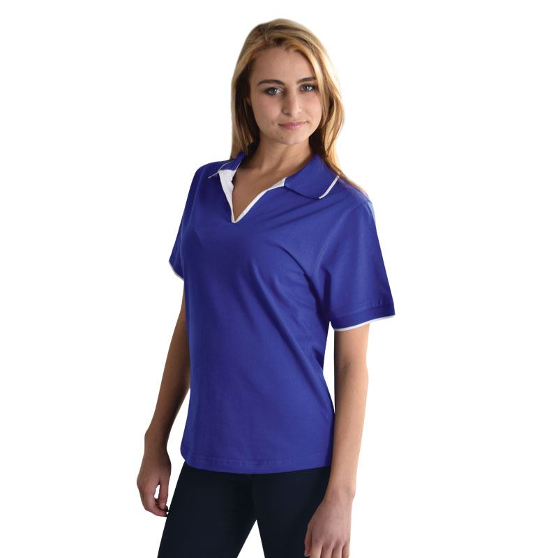 Ladies Pencil Stripe Golfer - Avail in: Navy/White, Stone/White,