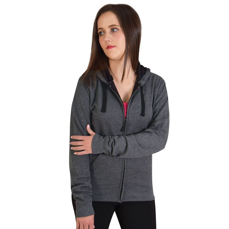 Ladies Classic Full Zip Fleece Hoodie - Avail in: Charcoal Melan