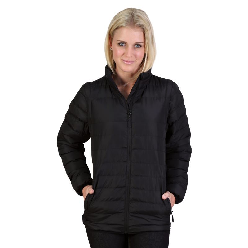 Ladies Zip Off Sleeve Puffer Jacket - Avail in: Black, Navy