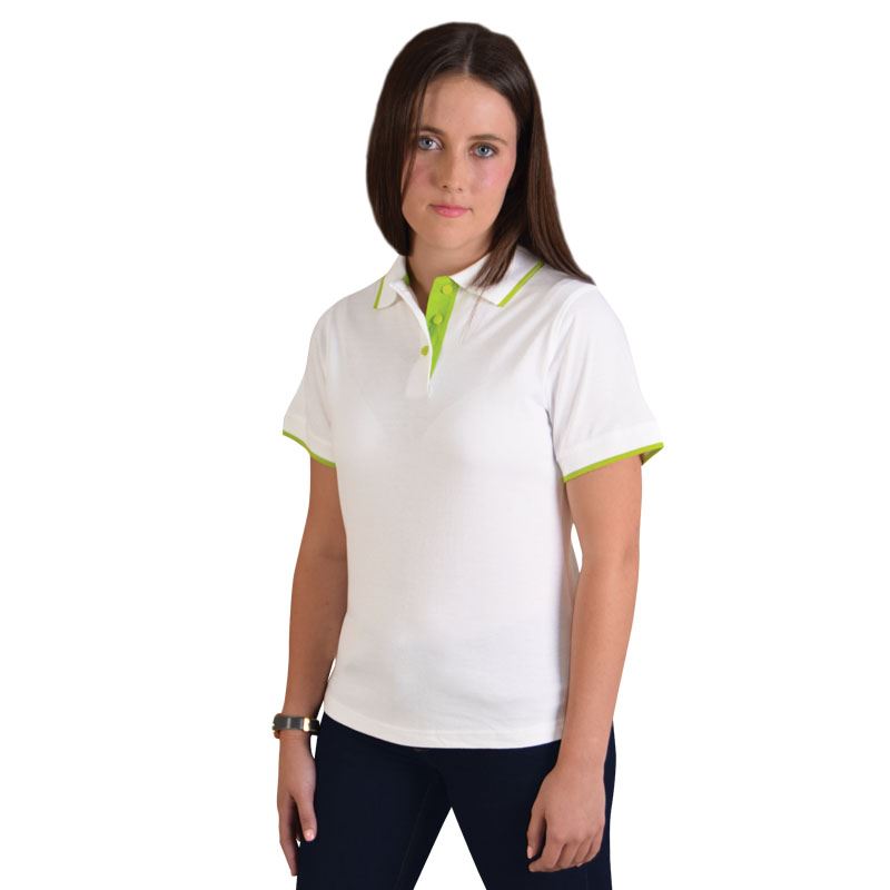 Ladies Trendy Polo - Avail in: White/Lime, White/Turquoise, Whit