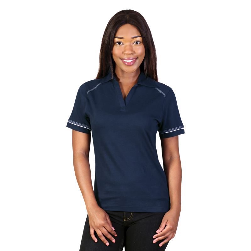 Ladies Flat Piping Polo - Avail in: Navy/White, White/Navy, Ston