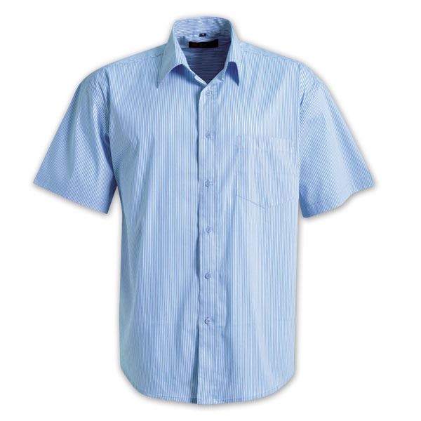 Mens Short Sleeve Vertistripe Woven Shirt   - Avail in: Sky/Whit