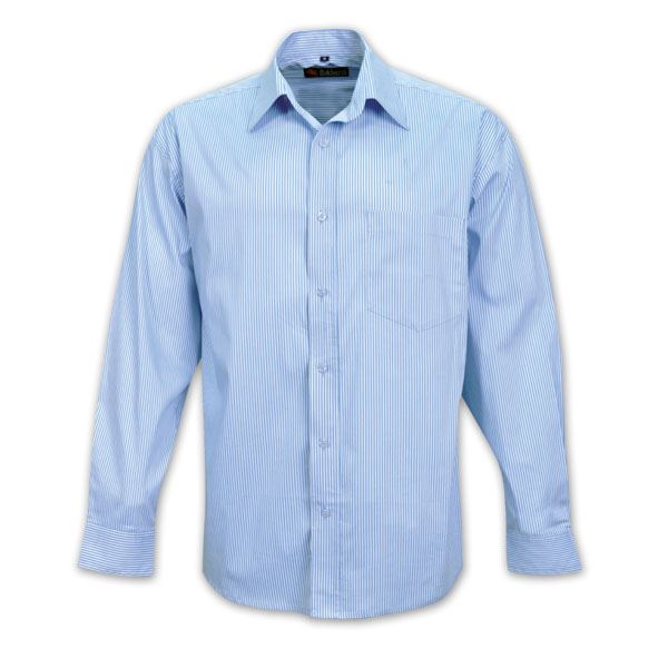 Mens Long Sleeve Vertistripe Woven Shirt   - Avail in: Sky/White