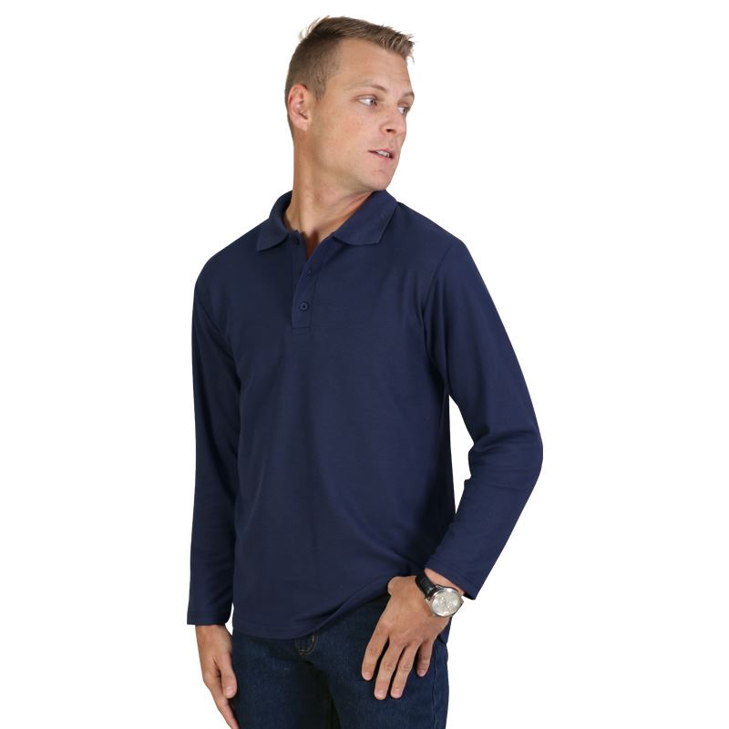 Long Sleeve Pique Knit Polo  - Avail in: White, Black, Navy
