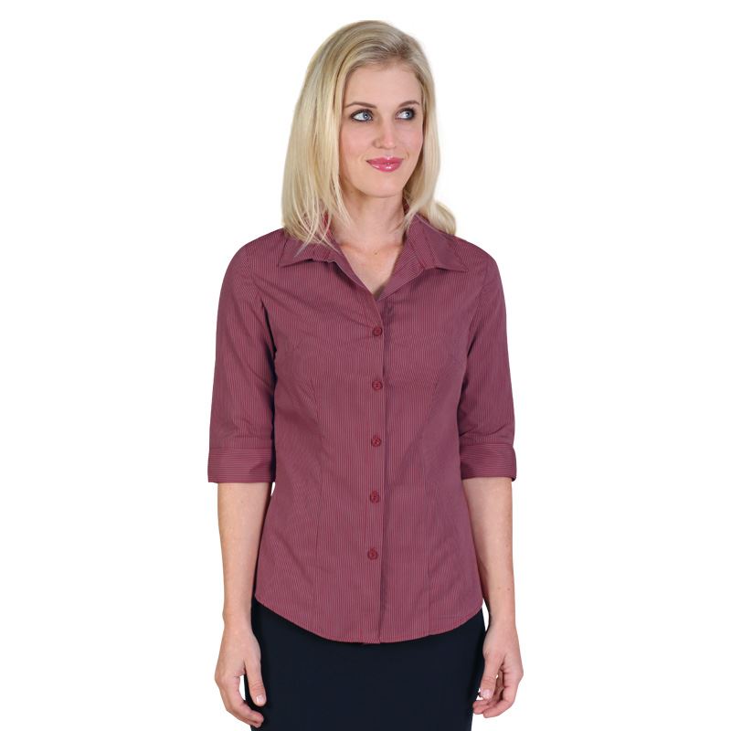 Roselina Blouse 3/4 - Stripe 4 - Avail in: Taupe, Deep Red, Navy