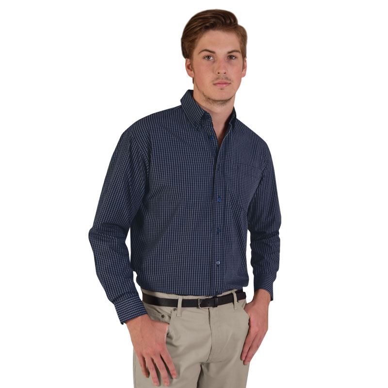 Mens  Long Sleeve Three-tone Small Check Shirt - Avail in: Navy,