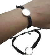 Fabric Bracelet With Single Round Ornament And Metal Insert Fabric Bracelet With Single Round Ornament And Metal Insert