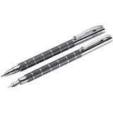 Charcoal metal ball pen and fountain pen in a PU pen case.