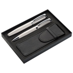 "San Antonio" Metal fountain pen and ball pen set with a black c