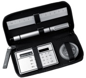 Compact office stationery set. Includes aluminium ball pen and r