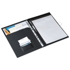 Modern A4 micro-fibre folder with stainless steel hook.