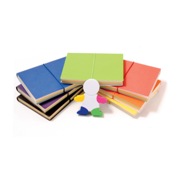 Journal with a soft flexible cover and coloured pages.