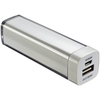 Plastic power bank charger with USB charger cable - 2200mAh.