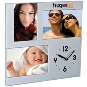 Wall clock with three compartments for photos