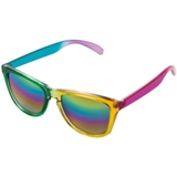 Trendy sunglasses with a transparent frame and mirror lenses in