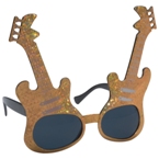 Metallic gold guitar shaped novelty sunglasses.