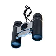 Metal binoculars with neck cord, nylon bag and lens cleaning clo