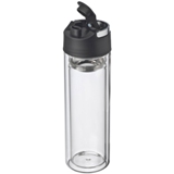 600ml GLASS double walled drinking bottle with a sieve and a car