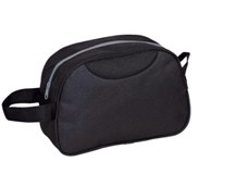Polyester toiletry bag with carry loop.