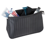 Classic "easy-care" pinstripe pattern 190T nylon toiletry bag.