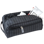 Pinstripe pattern "easy care" 190T nylon toiletry bag.