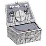 Picnic basket for 4 persons with an integrated cooler compartmen