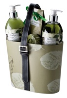 Ladies gift set in a re-usable decorative basket. Features bambo