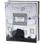 Gift set with a soft white bathrobe.