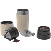 Coffee mug with built-in coffee grinder